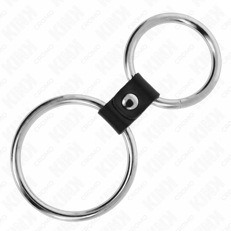 KINK - PODWÓJNY METALOWY PIERŚCIEŃ NA PENISA 3,7 CM DO 5 CM POŁĄCZONY SKÓRZANYM PASKIEM MODEL 1