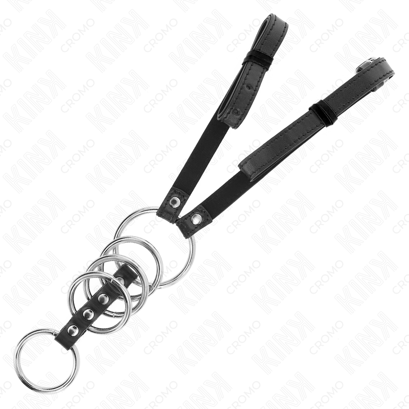 KINK - 5 PIERŚCIENI NA PENISA OD 3,8 CM DO 5 CM METAL Z PASKIEM SKÓRZANYM 112 CM