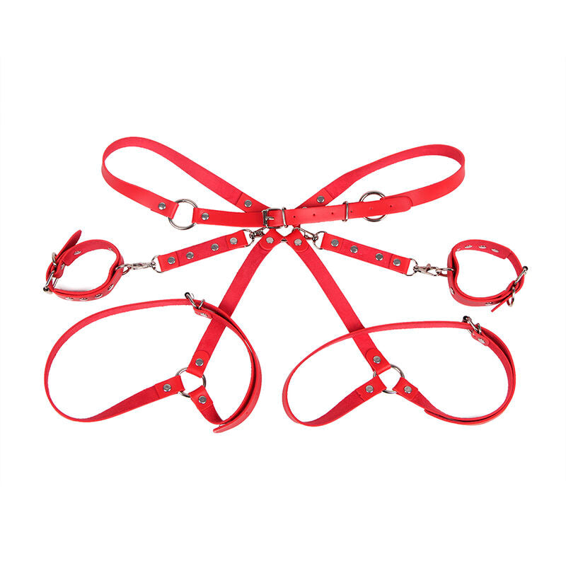 SUBBLIME - 953706 KAJDANKI Z PASem BONDAGE CZERWONE UNIWERSALNY ROZMIAR