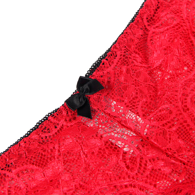 SUBBLIME - 953904 KOSZULA NOCNA JEDWABNA Z KORONKĄ + MAJTKI CZERWONA L/XL