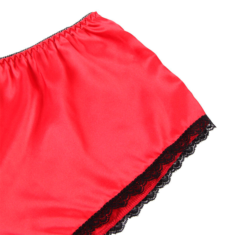 SUBBLIME - 953904 KOSZULA NOCNA JEDWABNA Z KORONKĄ + MAJTKI CZERWONA L/XL