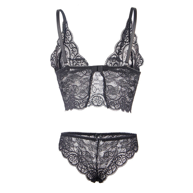 SUBBLIME - 953928 KOSZULKA NOCNA JEDWAB I KORONKA + MAJTKI CZARNY L/XL