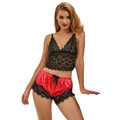SUBBLIME - 953966 KOSZULA NOCNA JEDWABNA CASUAL + KORONKOWE SPODENKI CZARNO/CZERWONY L/XL