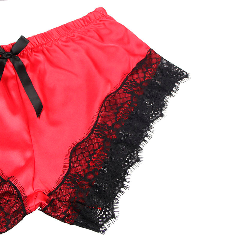 SUBBLIME - 953966 KOSZULA NOCNA JEDWABNA CASUAL + KORONKOWE SPODENKI CZARNO/CZERWONY L/XL