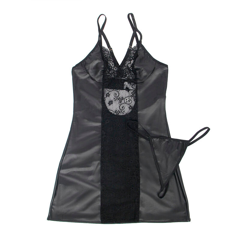 SUBBLIME - 954161 SUKIENKA + STRINGI SKÓRA CZARNY S/M