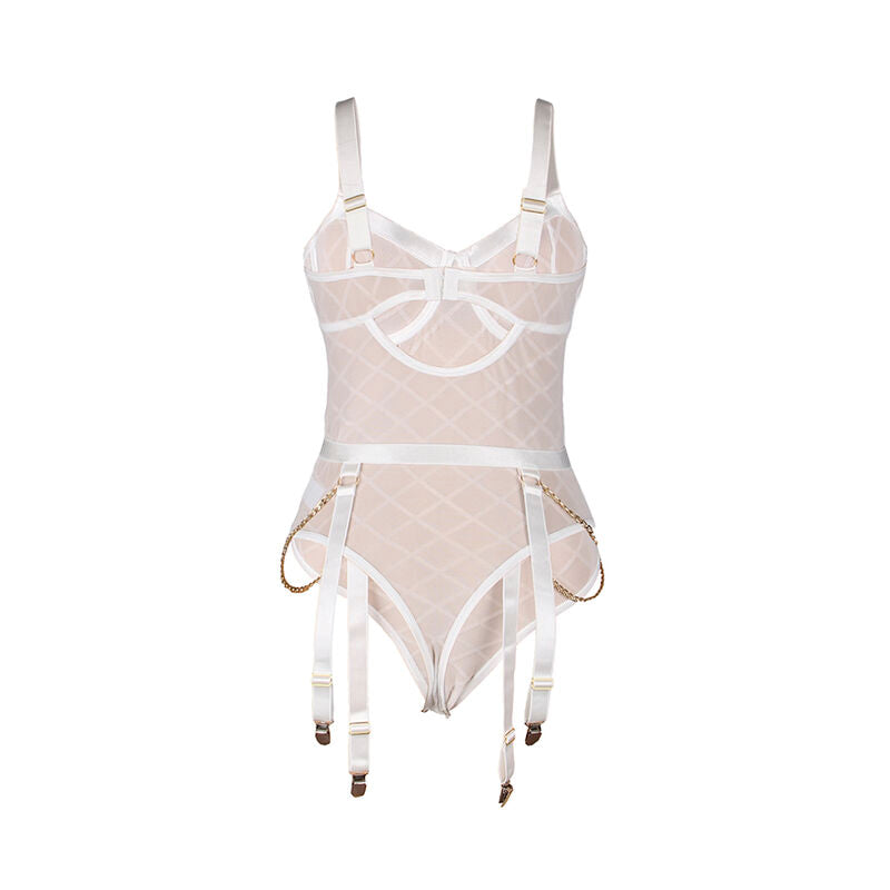 SUBBLIME - 954291 BODY Z ŁAŃCUSZKAMI + PAS DO POŃCZOCH BIAŁY L/XL