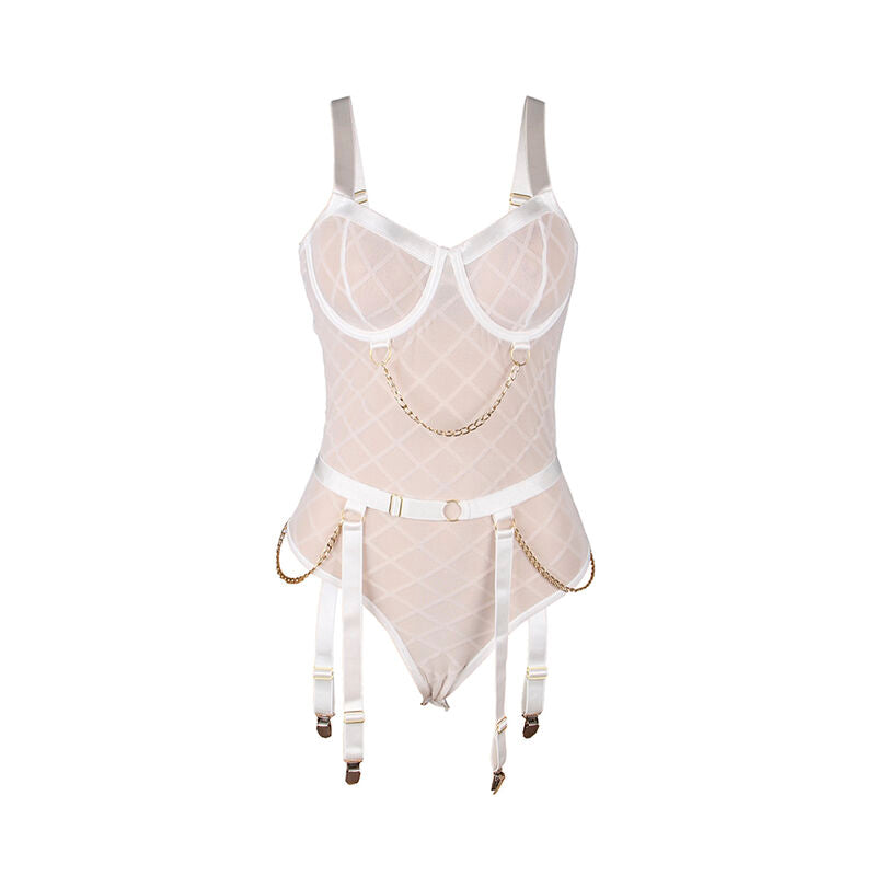 SUBBLIME - 954291 BODY Z ŁAŃCUSZKAMI + PAS DO POŃCZOCH BIAŁY L/XL