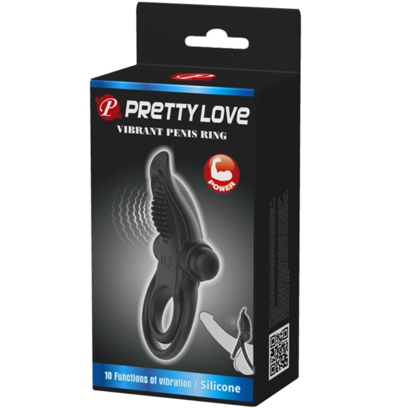PRETTY LOVE - PODWÓJNY WIBRUJĄCY PIERŚCIEŃ + STYMULATOR ŁECHTACZKI 10 WIBRACJI CZARNY