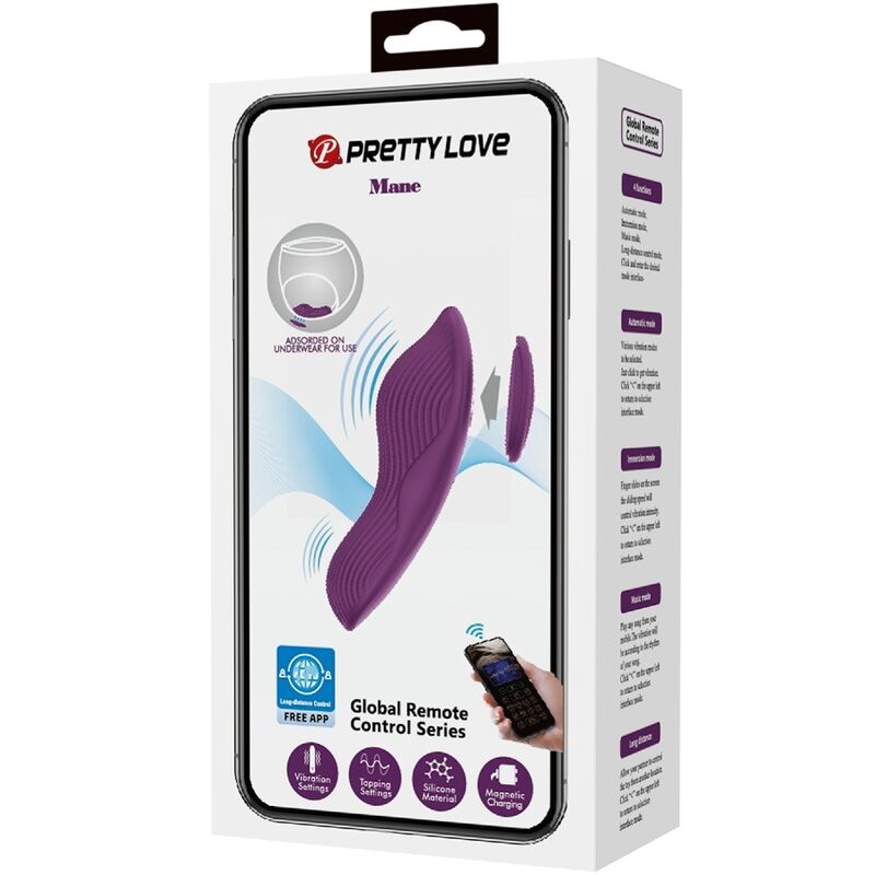 PRETTY LOVE - MASAŻER ŁECHTACZKI MANE Z 10 WIBRACJAMI, STEROWANY PILOTEM, FIOLETOWY