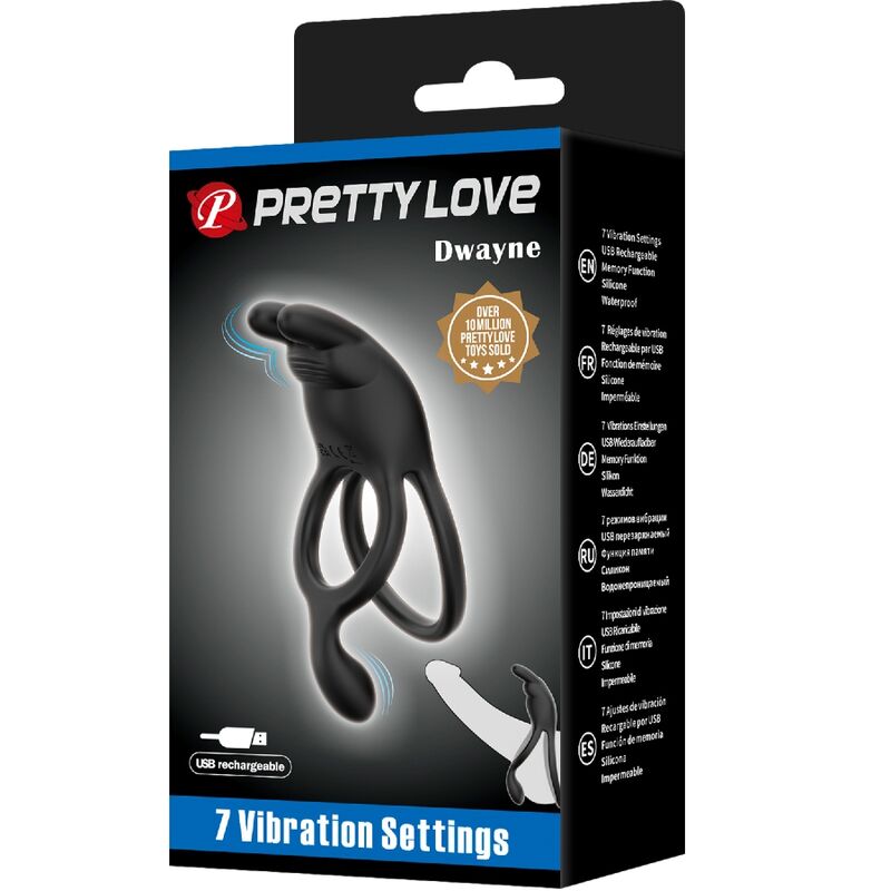 PRETTY LOVE - SETH PODWÓJNY WIBRUJĄCY PIERŚCIEŃ TYPU KRÓLICZEK 7 WIBRACJI CZARNY