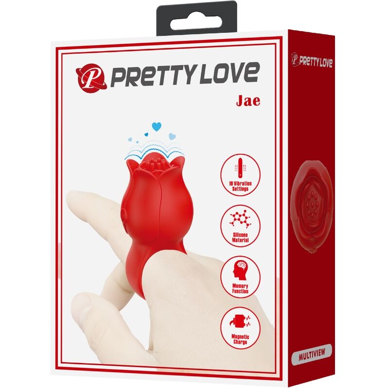 PRETTY LOVE - JAE RÓŻANY WIBRATOR NAPALCOWY 10 WIBRACJI CZERWONY