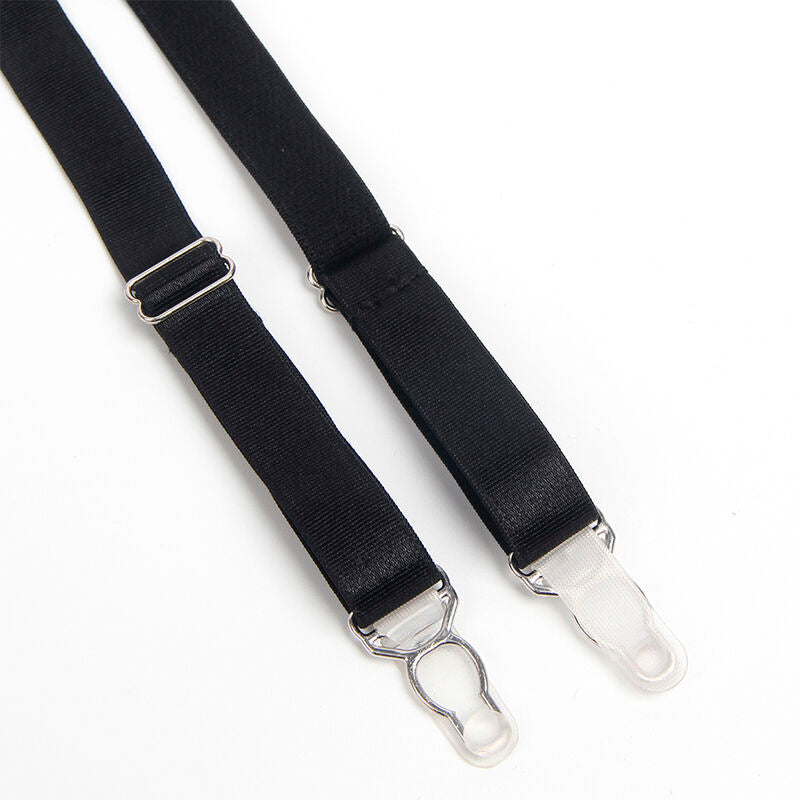 SUBBLIME - 955236 CZARNY STANIK BONDAGE Z PASEM DO POŃCZOCH S/M