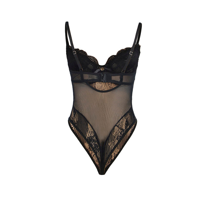 SUBBLIME - 955618 KORONKOWE BODY Z ZAPIĘCIEM W KROKU CZARNE S/M