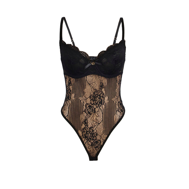 SUBBLIME - 955618 KORONKOWE BODY Z ZAPIĘCIEM W KROKU CZARNE S/M