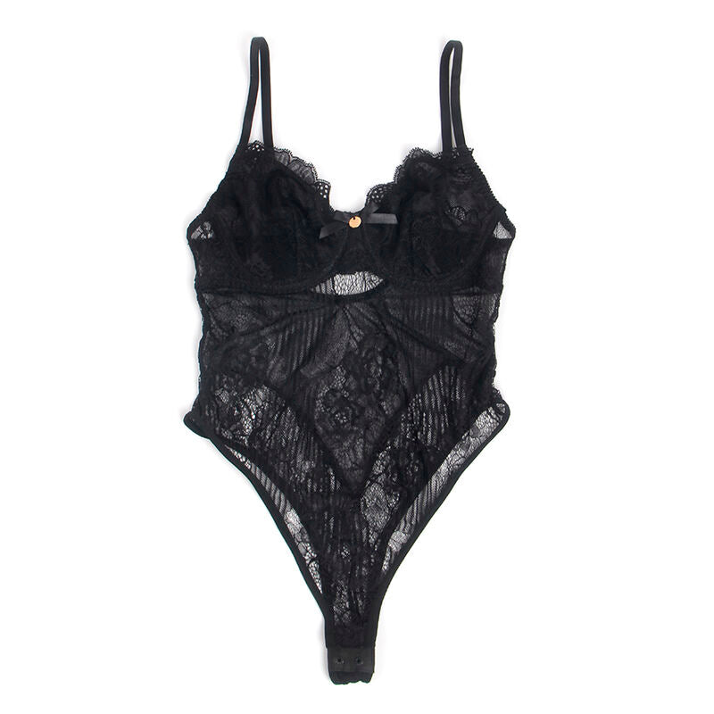 SUBBLIME - 955618 KORONKOWE BODY Z ZAPIĘCIEM W KROKU CZARNE S/M