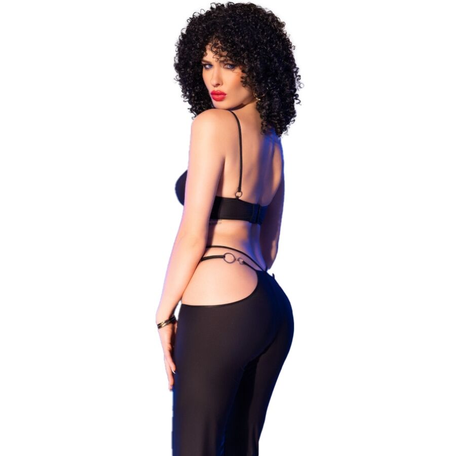 CHILIROSE - CR 4851 CZARNY KOMPLET TOP I LEGGINSY ZE ZŁOTYMI AKCESORIAMI S