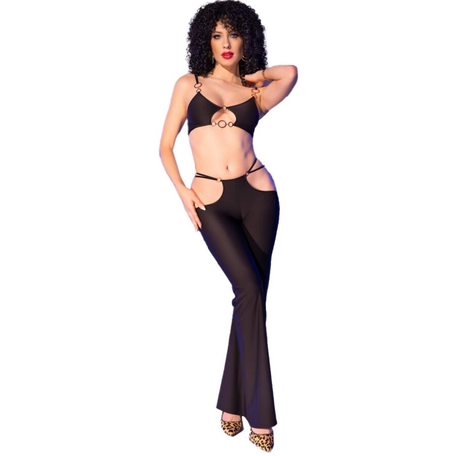 CHILIROSE - CR 4851 CZARNY KOMPLET TOP I LEGGINSY ZE ZŁOTYMI AKCESORIAMI S
