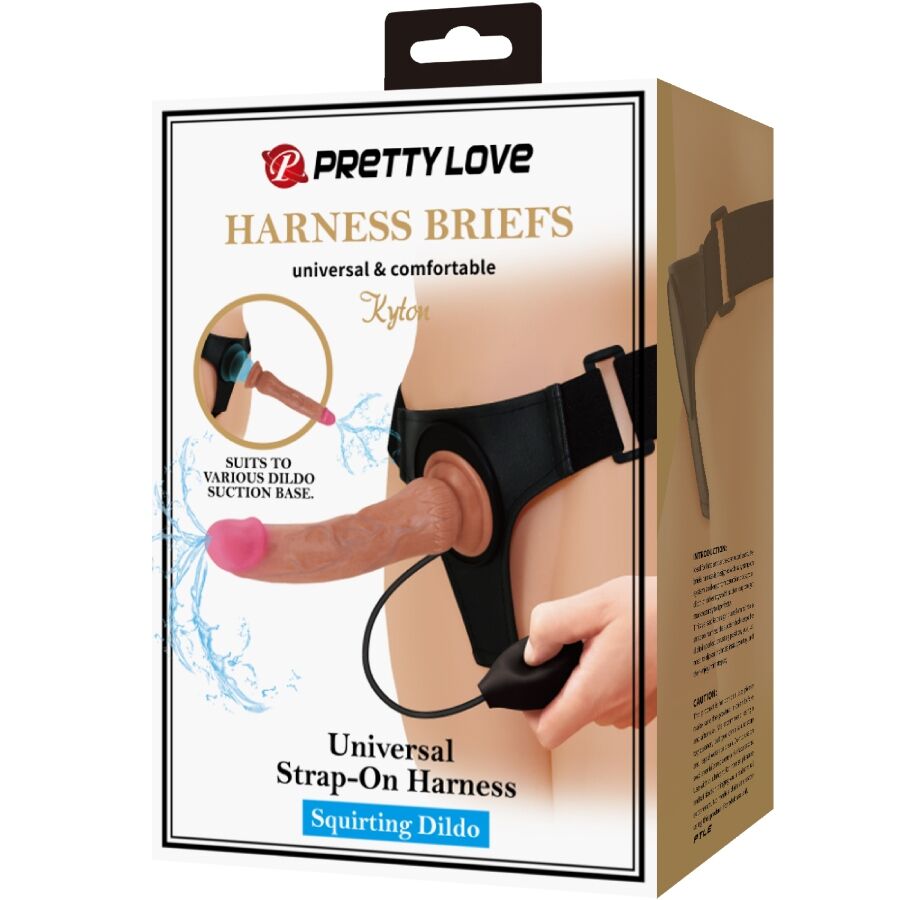 PRETTY LOVE - MAJTKI UPRZĄŻ UNIWERSALNA KYTON Z PSIKAJĄCYM DILDO 19 CM MULATO