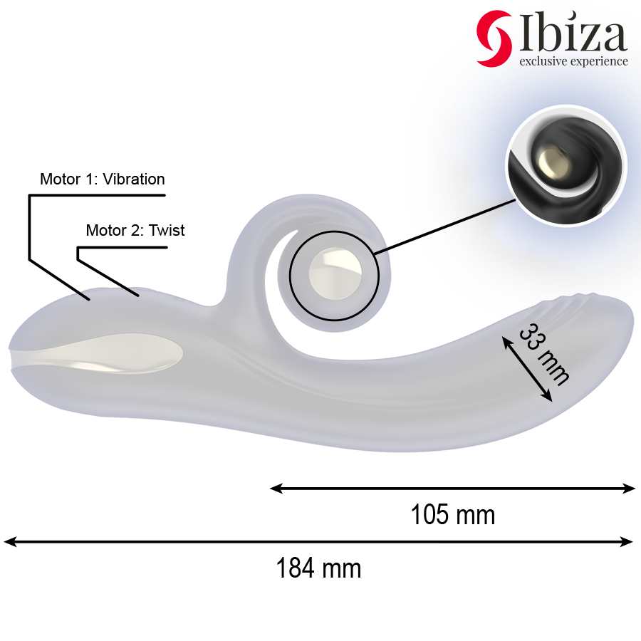 IBIZA - WIBRATOR TWISTER Z WYGIĘTYM STYMULATOREM I WIBRUJĄCĄ ROTACJĄ