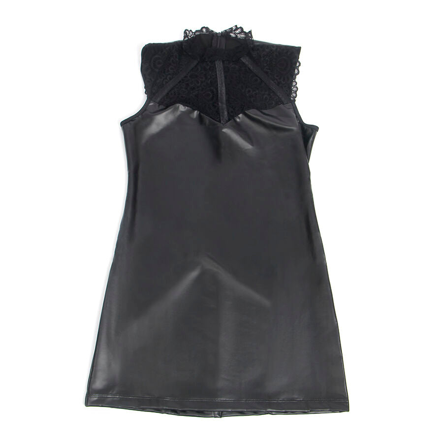 SUBBLIME - 957544 SKÓRZANA SUKIENKA Z KORONKOWYM KOŁNIERZEM CZARNA S/M