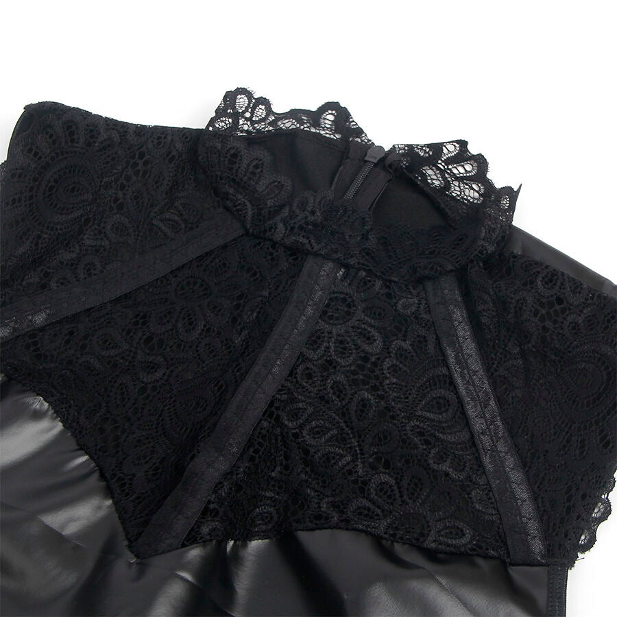 SUBBLIME - 957544 SKÓRZANA SUKIENKA Z KORONKOWYM KOŁNIERZEM CZARNA S/M