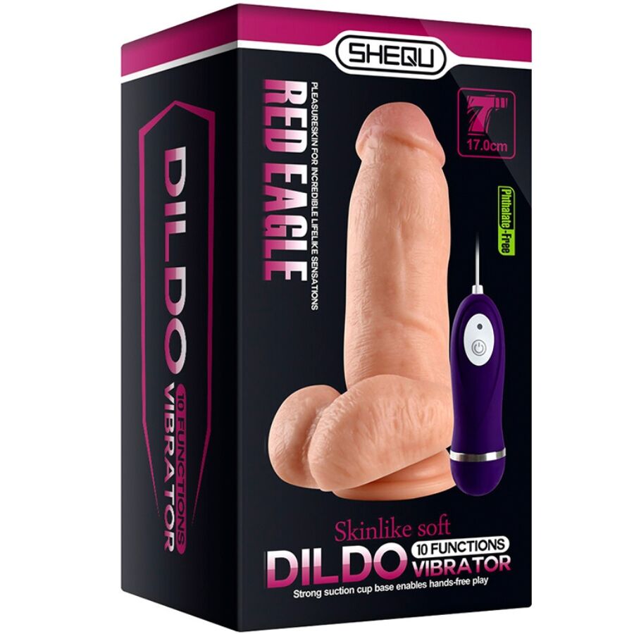 SHEQU - WIBRATOR DILDO CZERWONY ORZEŁ Z PILOTEM 17 CM