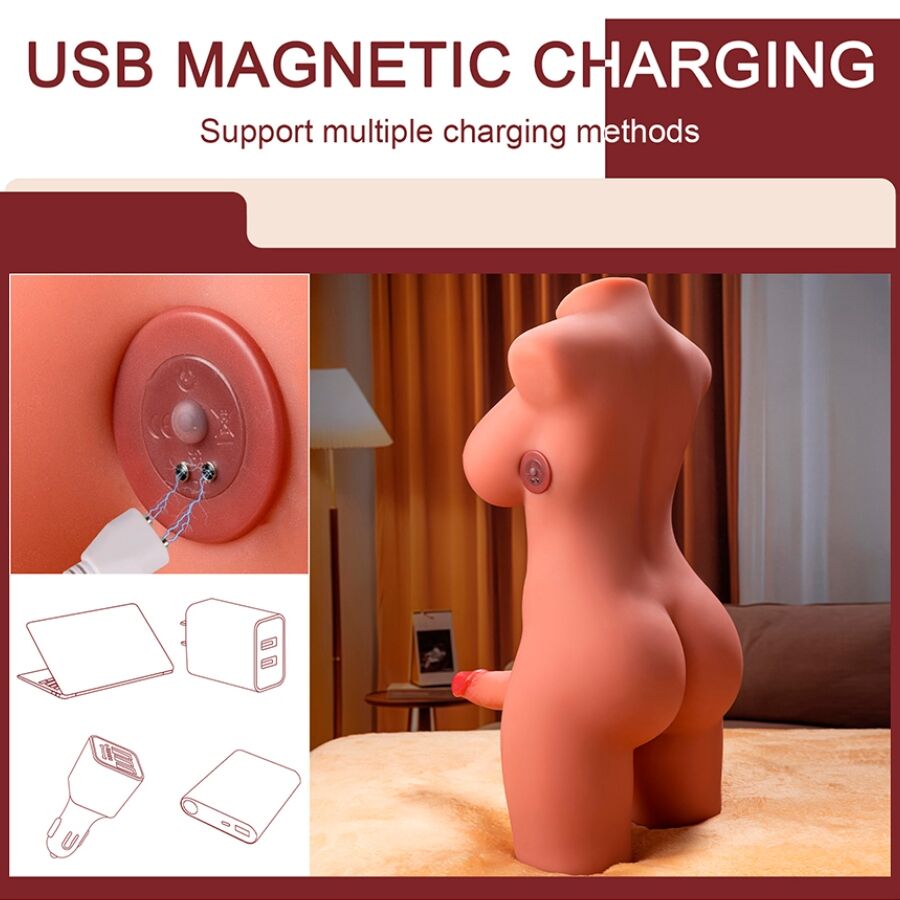 XISE - LALKA EROTYCZNA MIAH DAMSKI KORPUS Z WIBRUJĄCYM I PCHAJĄCYM DILDO 55 CM