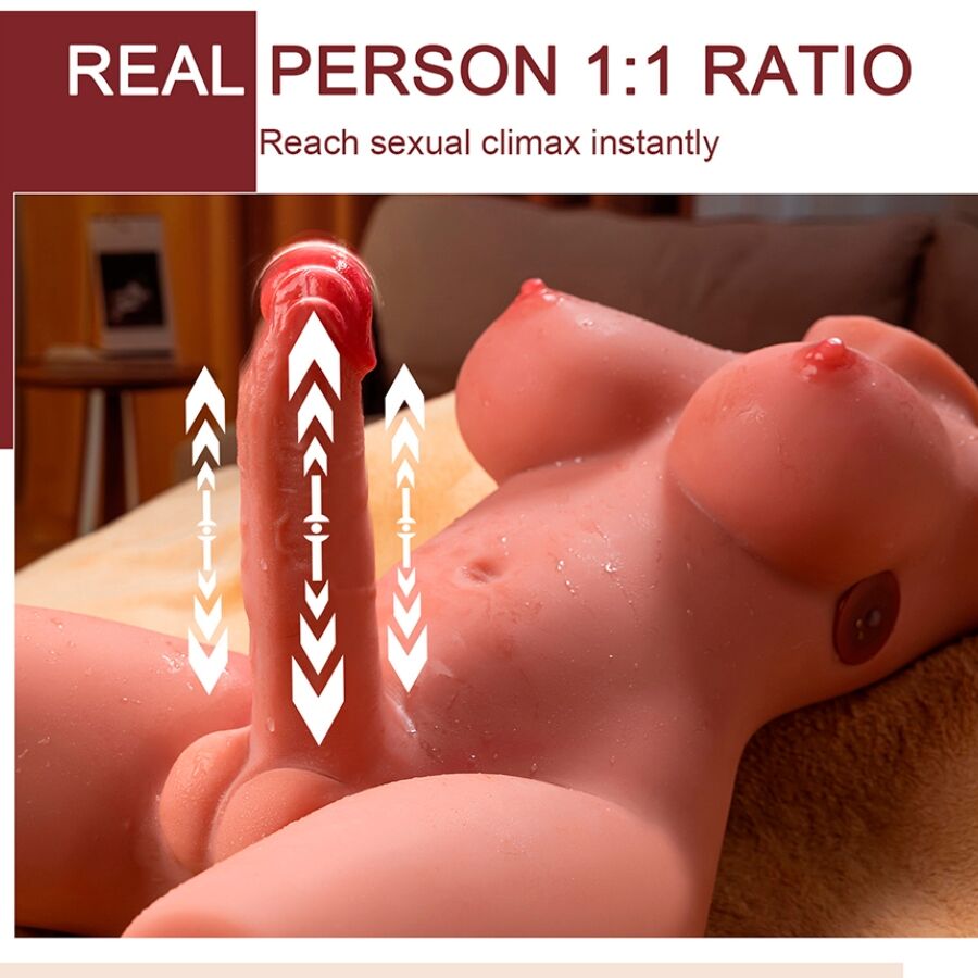 XISE - LALKA EROTYCZNA MIAH DAMSKI KORPUS Z WIBRUJĄCYM I PCHAJĄCYM DILDO 55 CM