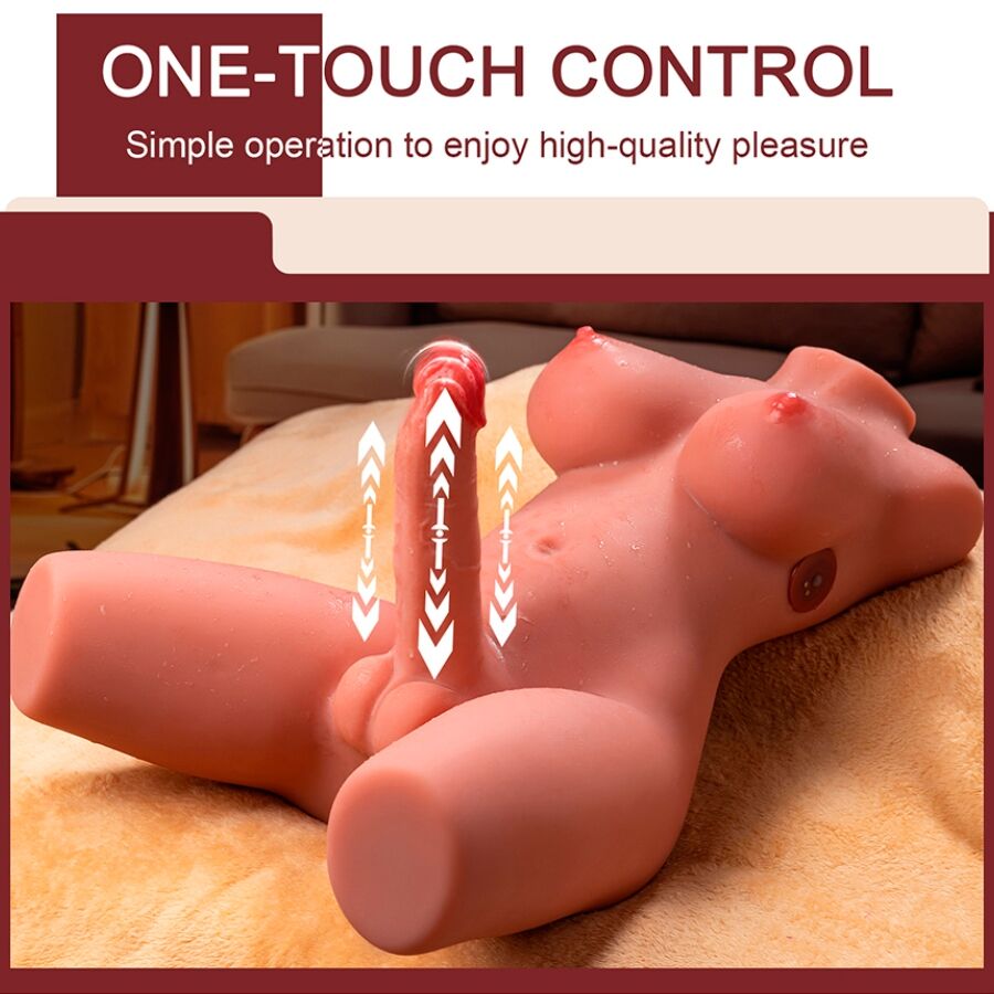 XISE - LALKA EROTYCZNA MIAH DAMSKI KORPUS Z WIBRUJĄCYM I PCHAJĄCYM DILDO 55 CM