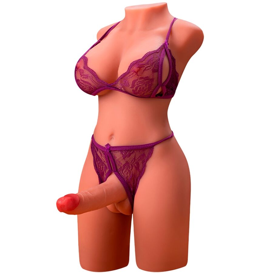 XISE - LALKA EROTYCZNA MIAH DAMSKI KORPUS Z WIBRUJĄCYM I PCHAJĄCYM DILDO 55 CM