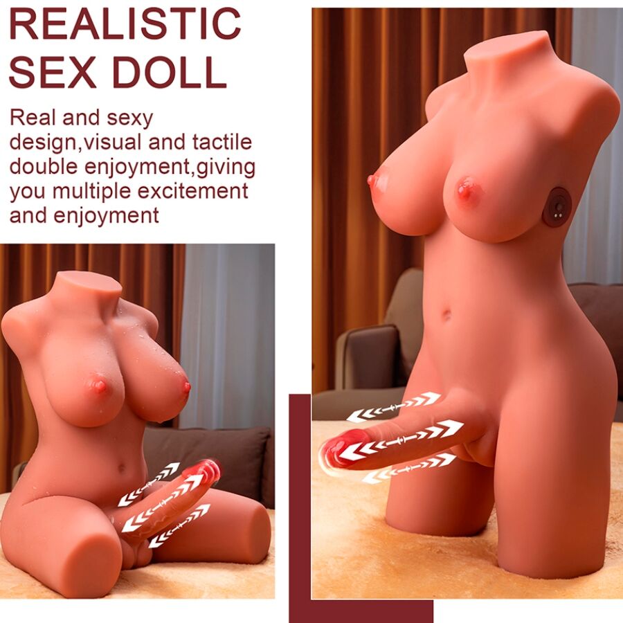 XISE - LALKA EROTYCZNA MIAH DAMSKI KORPUS Z WIBRUJĄCYM I PCHAJĄCYM DILDO 55 CM