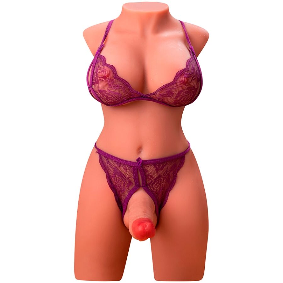 XISE - LALKA EROTYCZNA MIAH DAMSKI KORPUS Z WIBRUJĄCYM I PCHAJĄCYM DILDO 55 CM