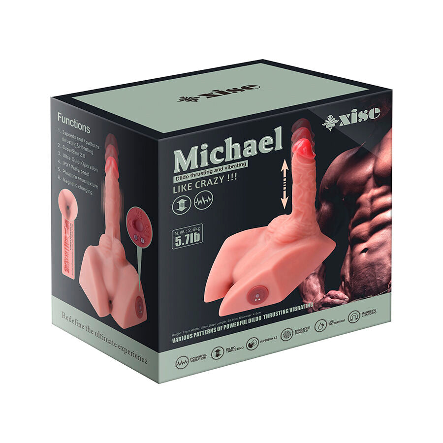 XISE – MICHAEL REALISTYCZNE DILDO I MASTURBATOR ANALNY Z FUNKCJĄ TŁOCZENIA 15 CM