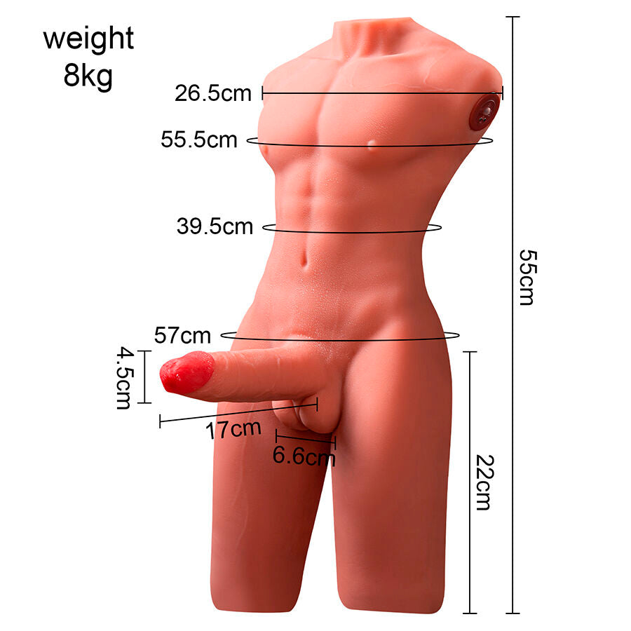 XISE - JASON REALISTYCZNY MĘSKI TORSO DO POŁOWY Z FUNKCJĄ PCHANIA I WIBRACJI 55 CM