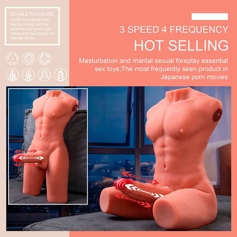 XISE - JASON REALISTYCZNY MĘSKI TORSO DO POŁOWY Z FUNKCJĄ PCHANIA I WIBRACJI 55 CM