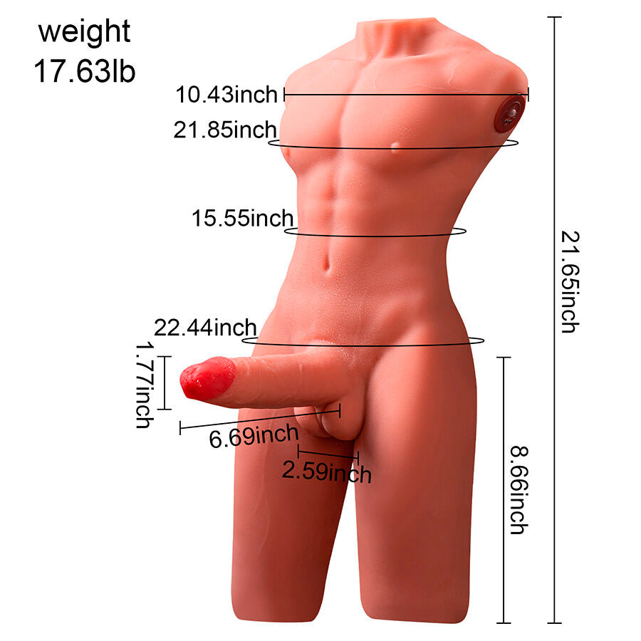 XISE - JASON REALISTYCZNY MĘSKI TORSO DO POŁOWY Z FUNKCJĄ PCHANIA I WIBRACJI 55 CM
