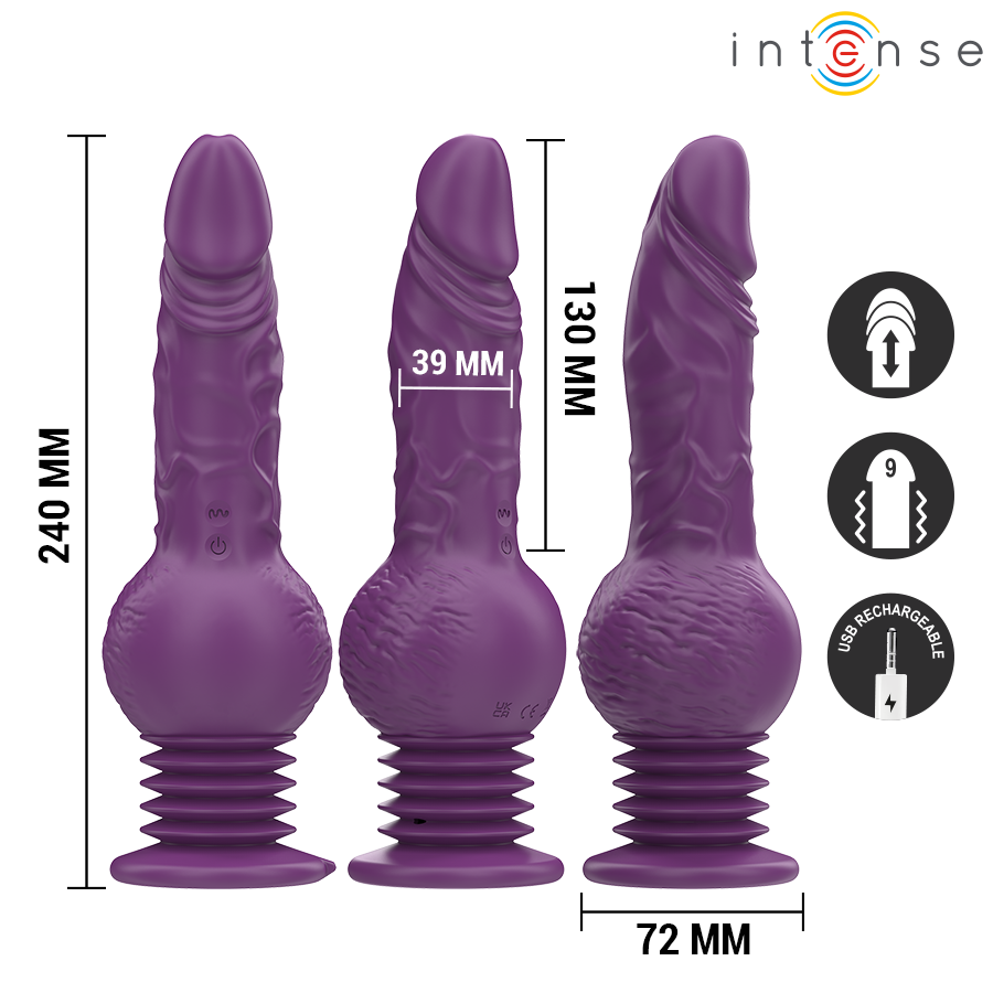 INTENSE - WIBRATOR WIELOFUNKCYJNY TATUM Z WIBRACJAMI GÓRA-DÓŁ 24 CM FIOLETOWY