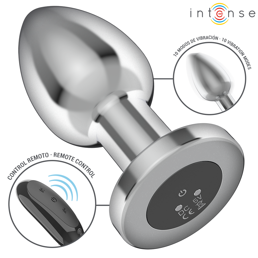 INTENSE – KOREK ANALNY 10 WIBRACJI METALOWY Z PILOTEM L