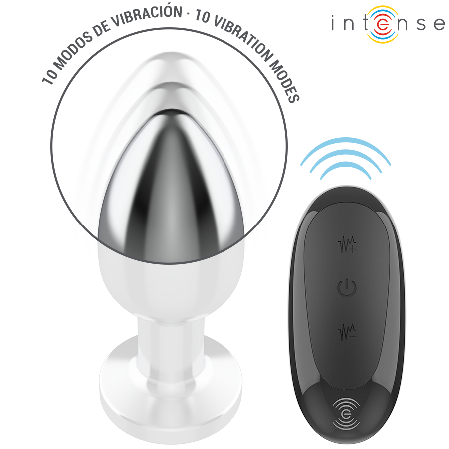 INTENSE – KOREK ANALNY 10 WIBRACJI METALOWY Z PILOTEM L