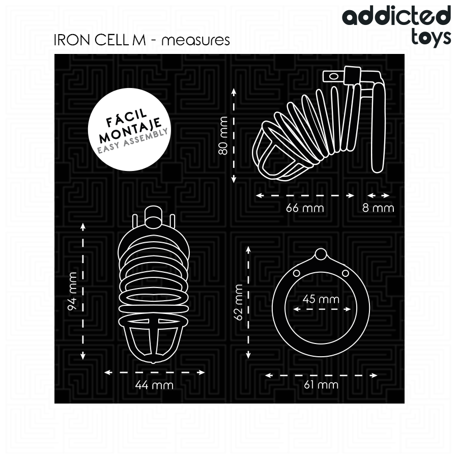 ADDICTED TOYS LOCKED - IRON CELL METAL PENIS CAGE SIZE M