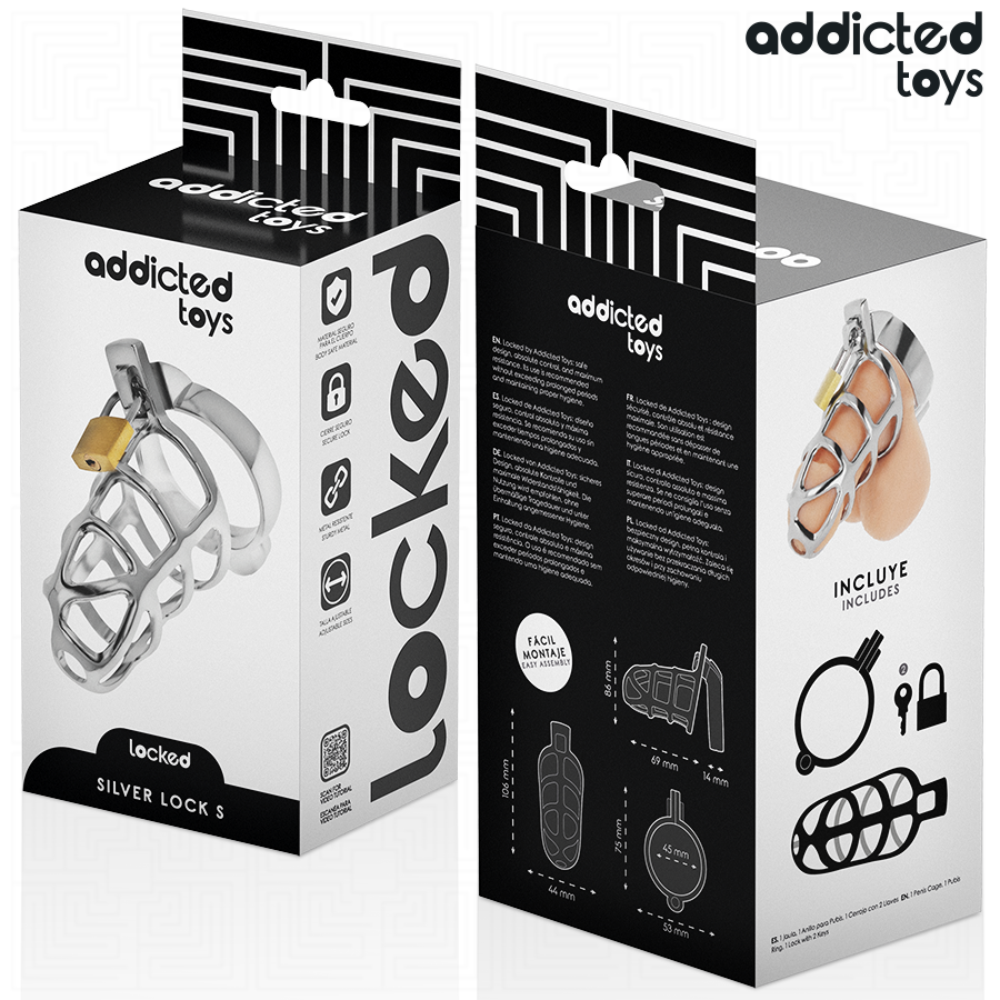 ADDICTED TOYS ZABLOKOWANE - SREBRNA KLATKA NA PENISA METALOWA ROZMIAR S
