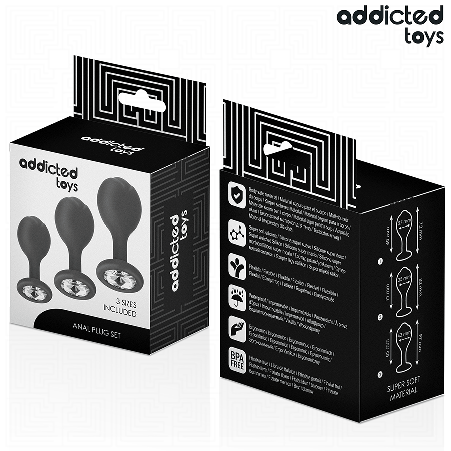 ADDICTED TOYS - ZESTAW 3 KORKÓW ANALNYCH SILIKONOWYCH Z KLEJNOTEM