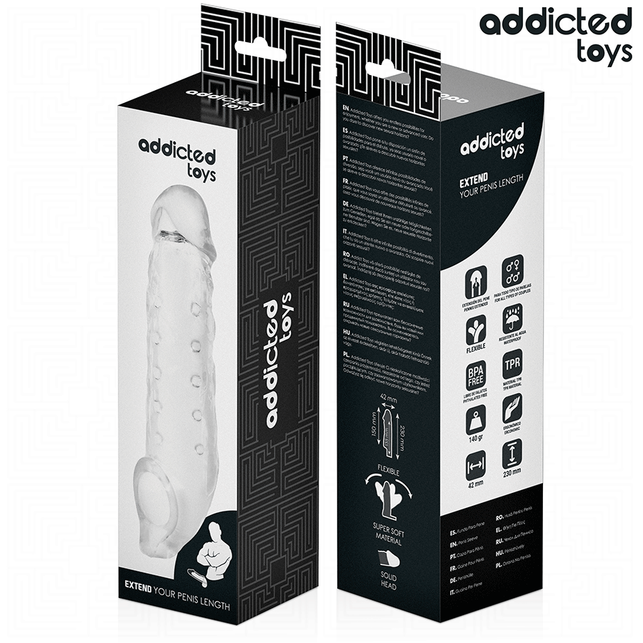 ADDICTED TOYS - PRZEZROCZYSTA NAKŁADKA NA PENISA ROZMIAR M 27 CM