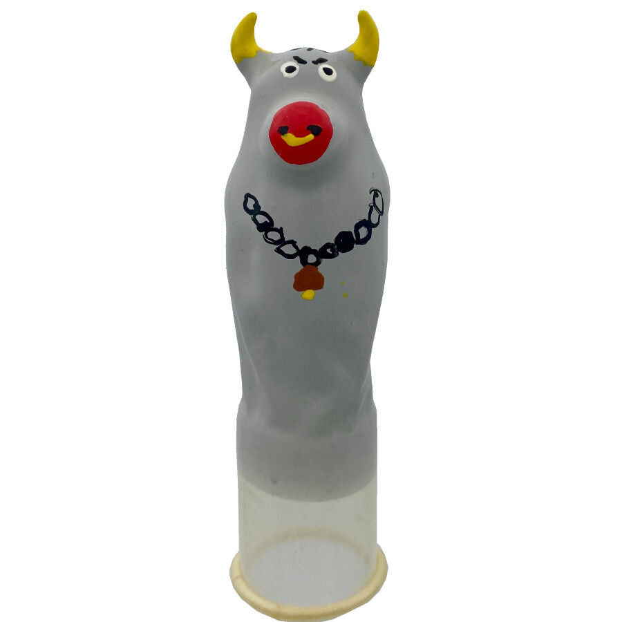 CONDOMERIE - RĘCZNIE MALOWANE PREZERWATYWY ZABAWNE MODEL SZARY BYK XL