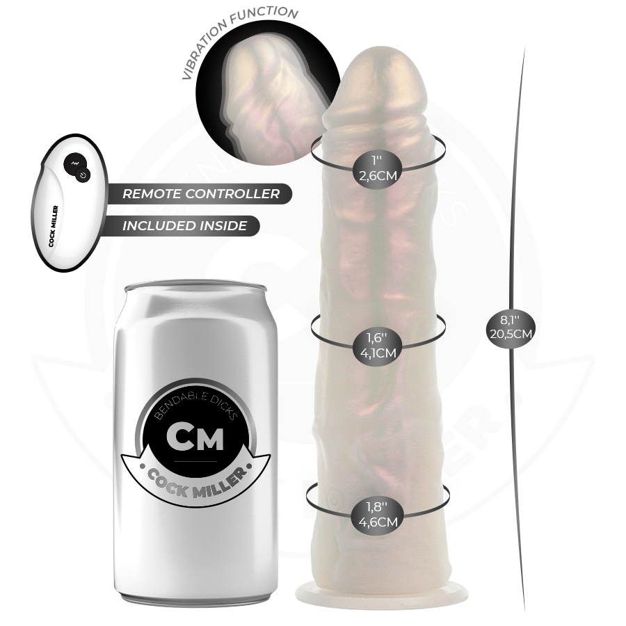 COCK MILLER - DILDO Z PRZYSSAWKĄ, ŚWIECĄCY I WIBRUJĄCY Z PILOTEM BIAŁY 20.5 CM