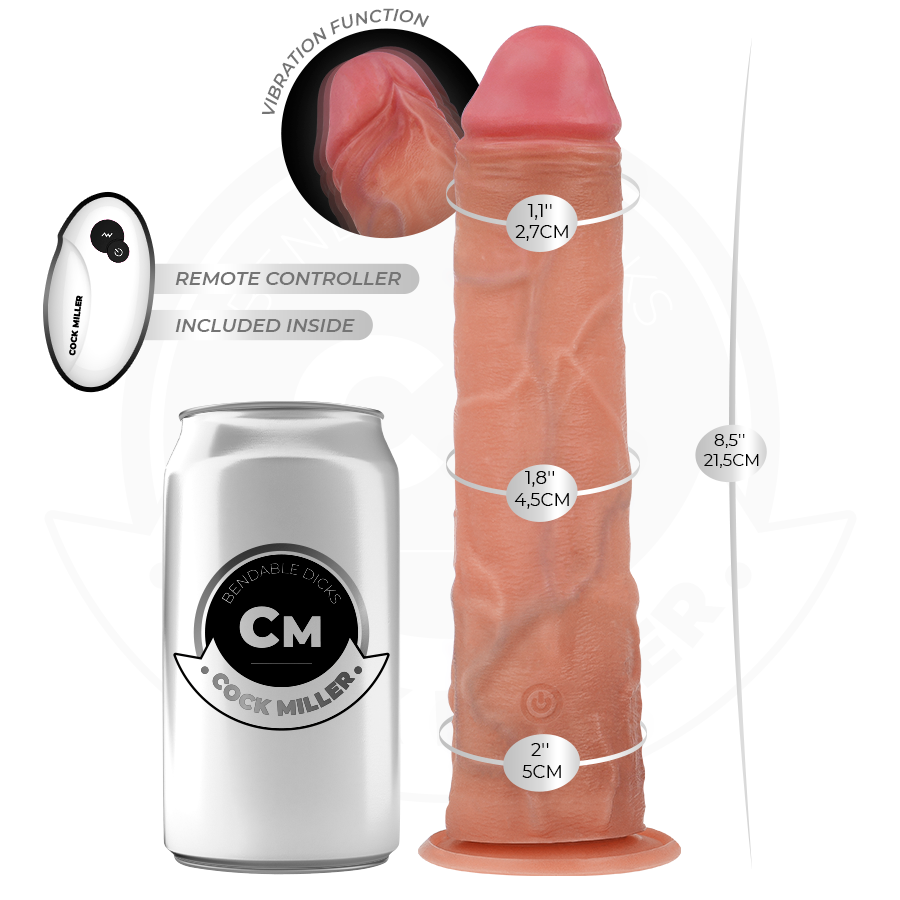 COCK MILLER - REALISTYCZNE DILDO Z PRZYSSAWKĄ I WIBRACJAMI ZE ZDALNYM STEROWANIEM 21,5 CM