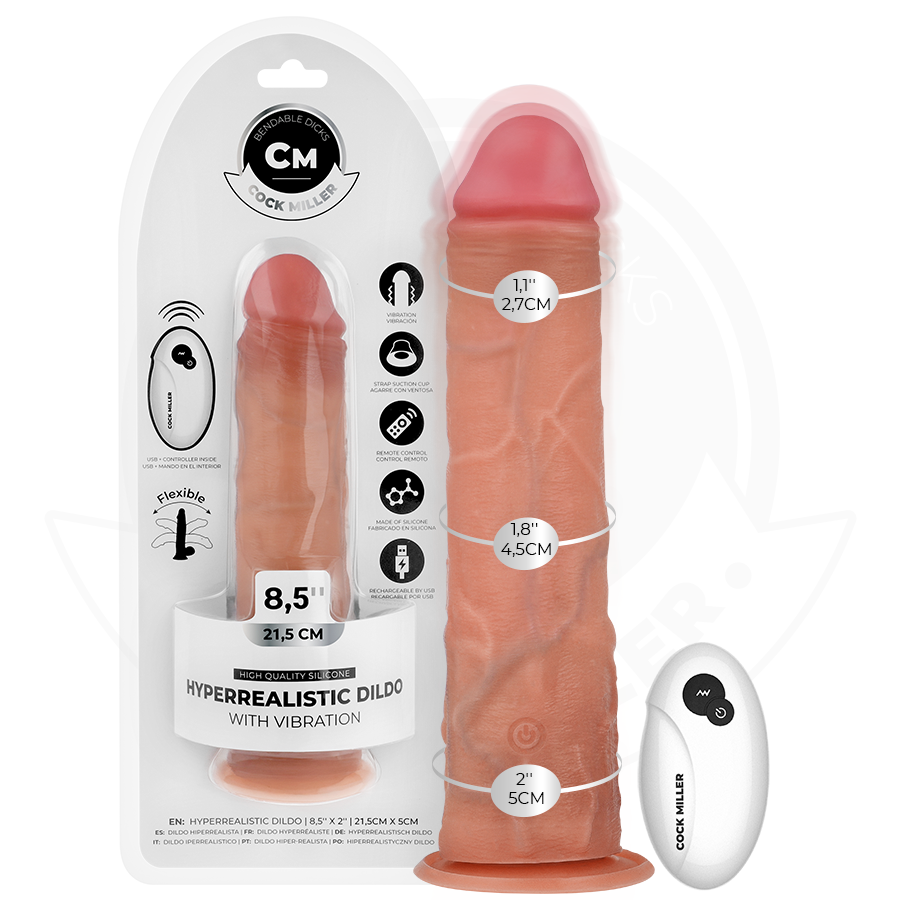 COCK MILLER - REALISTYCZNE DILDO Z PRZYSSAWKĄ I WIBRACJAMI ZE ZDALNYM STEROWANIEM 21,5 CM