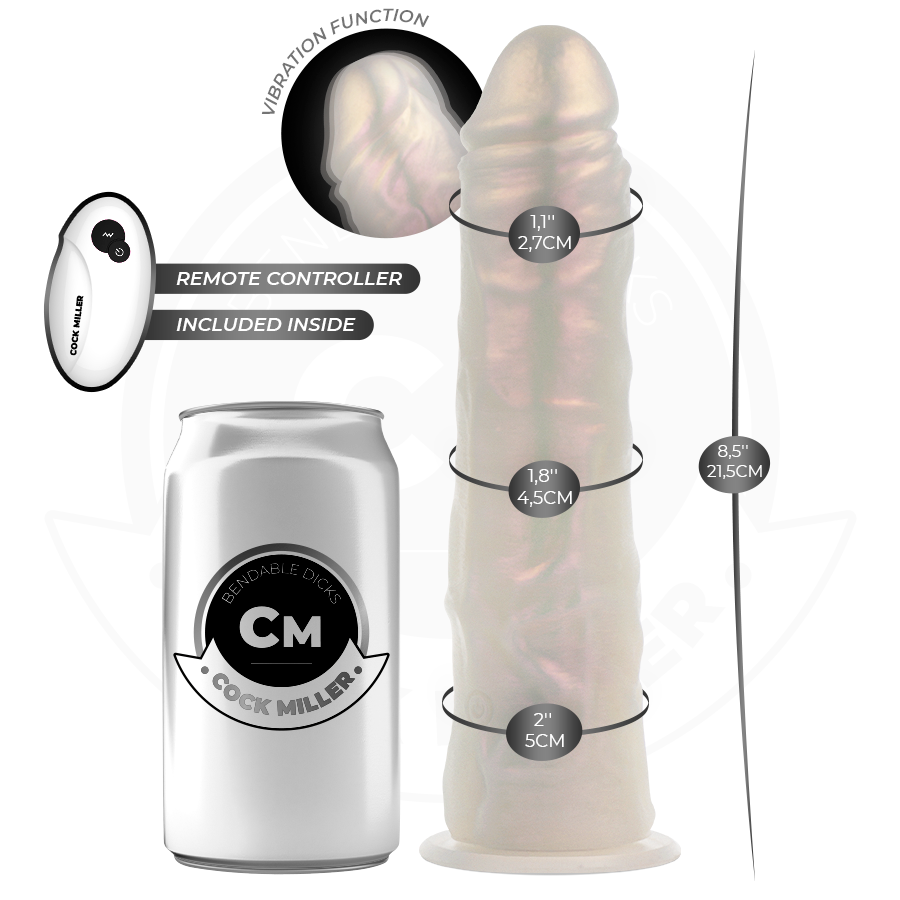 COCK MILLER – DILDO Z PRZYSSAWKĄ, ŚWIATŁAMI I WIBRACJAMI Z PILOTEM BIAŁY 21,5 CM