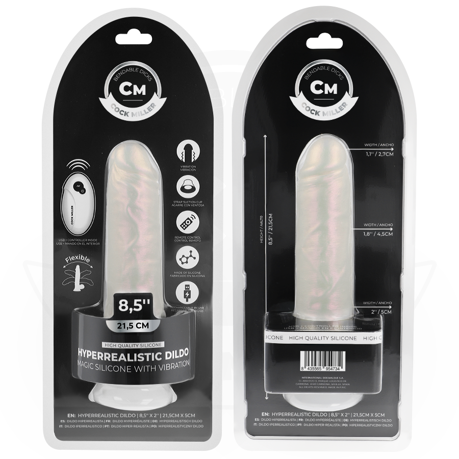 COCK MILLER – DILDO Z PRZYSSAWKĄ, ŚWIATŁAMI I WIBRACJAMI Z PILOTEM BIAŁY 21,5 CM