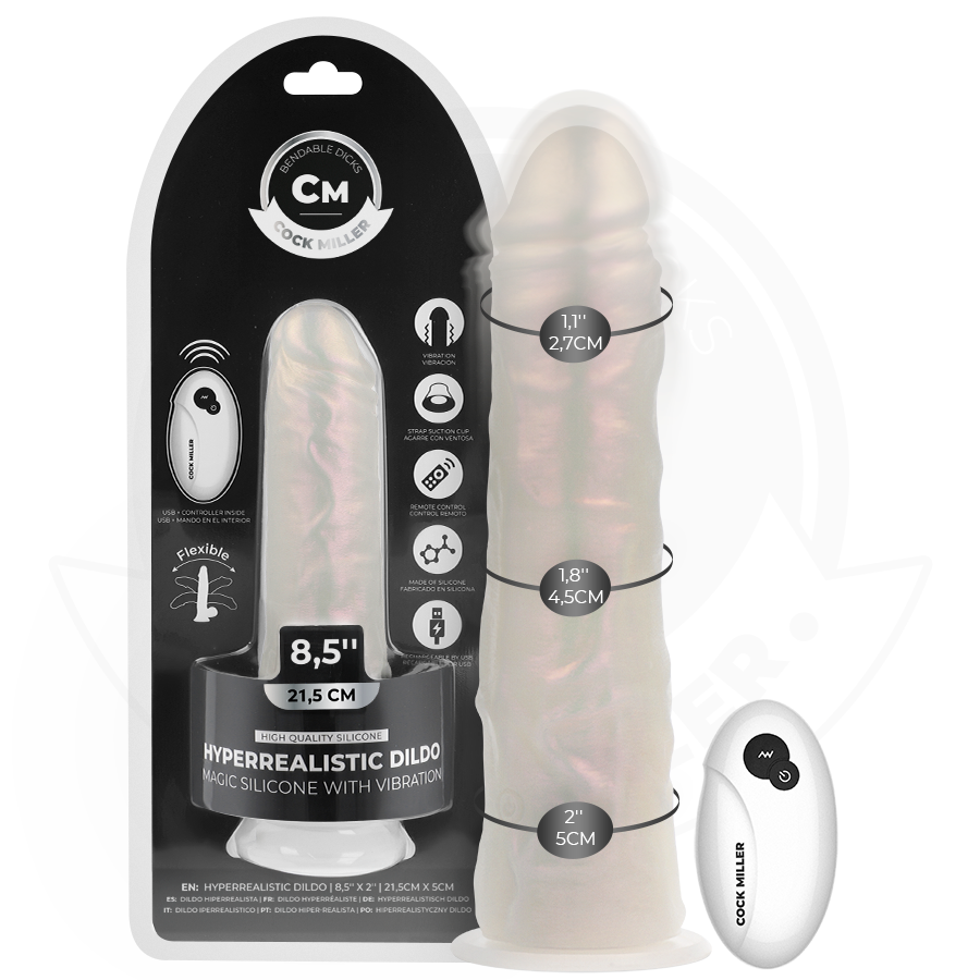 COCK MILLER – DILDO Z PRZYSSAWKĄ, ŚWIATŁAMI I WIBRACJAMI Z PILOTEM BIAŁY 21,5 CM